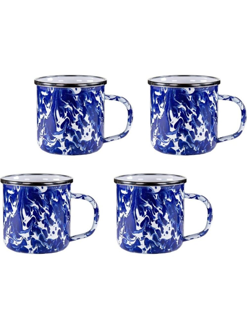 Cobalt Swirl Enamel Coffee & Tea Mugs, 12oz, Set of 4 - Durable & Stylish